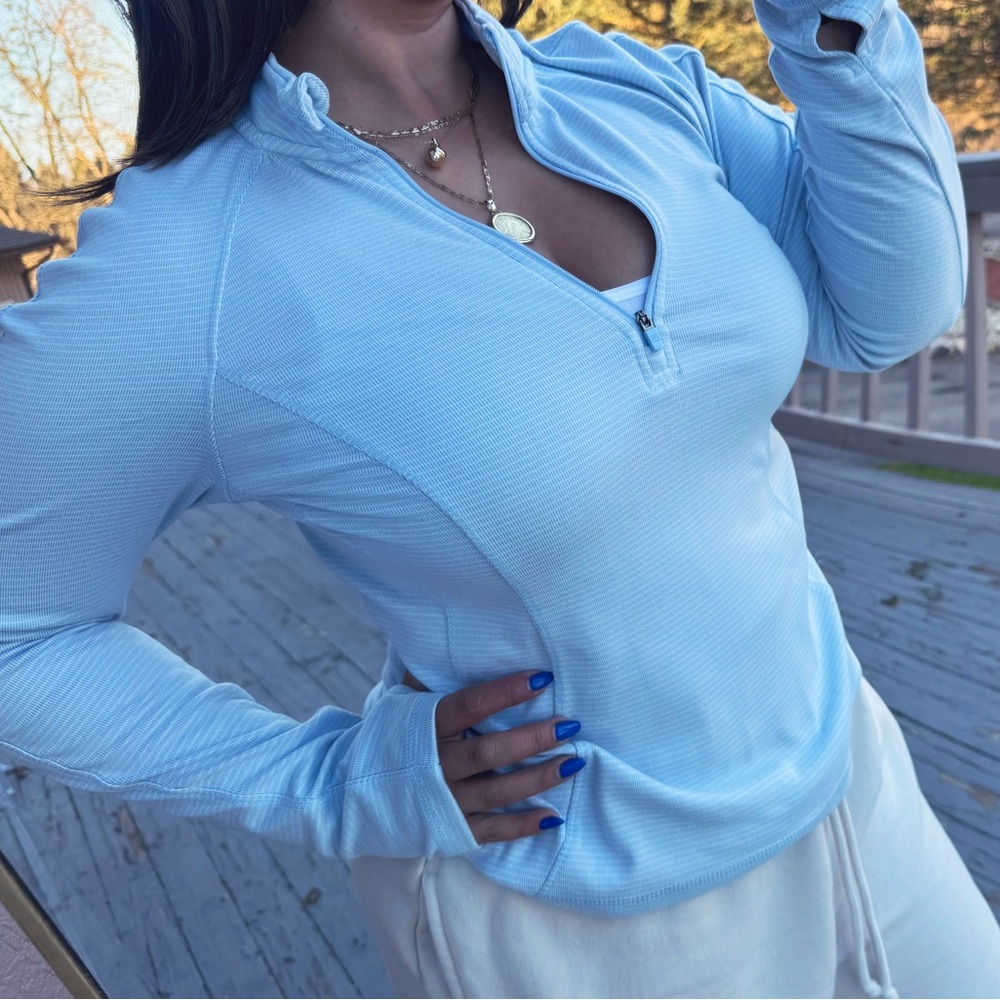 Avalanche • Pullover 1/4 Zip Sweatshirt • Ash Blue - Stripped